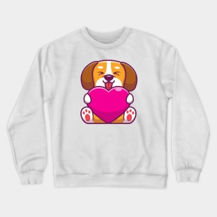 Cute dog sitting and holding heart Crewneck Sweatshirt